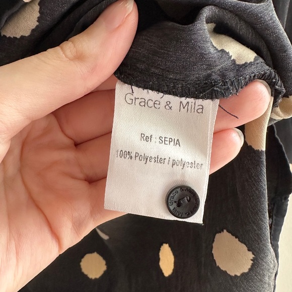 Grace & Mila Gold and Black Polka Dot Button Down Shirt, Size Small - Picture 9 of 16